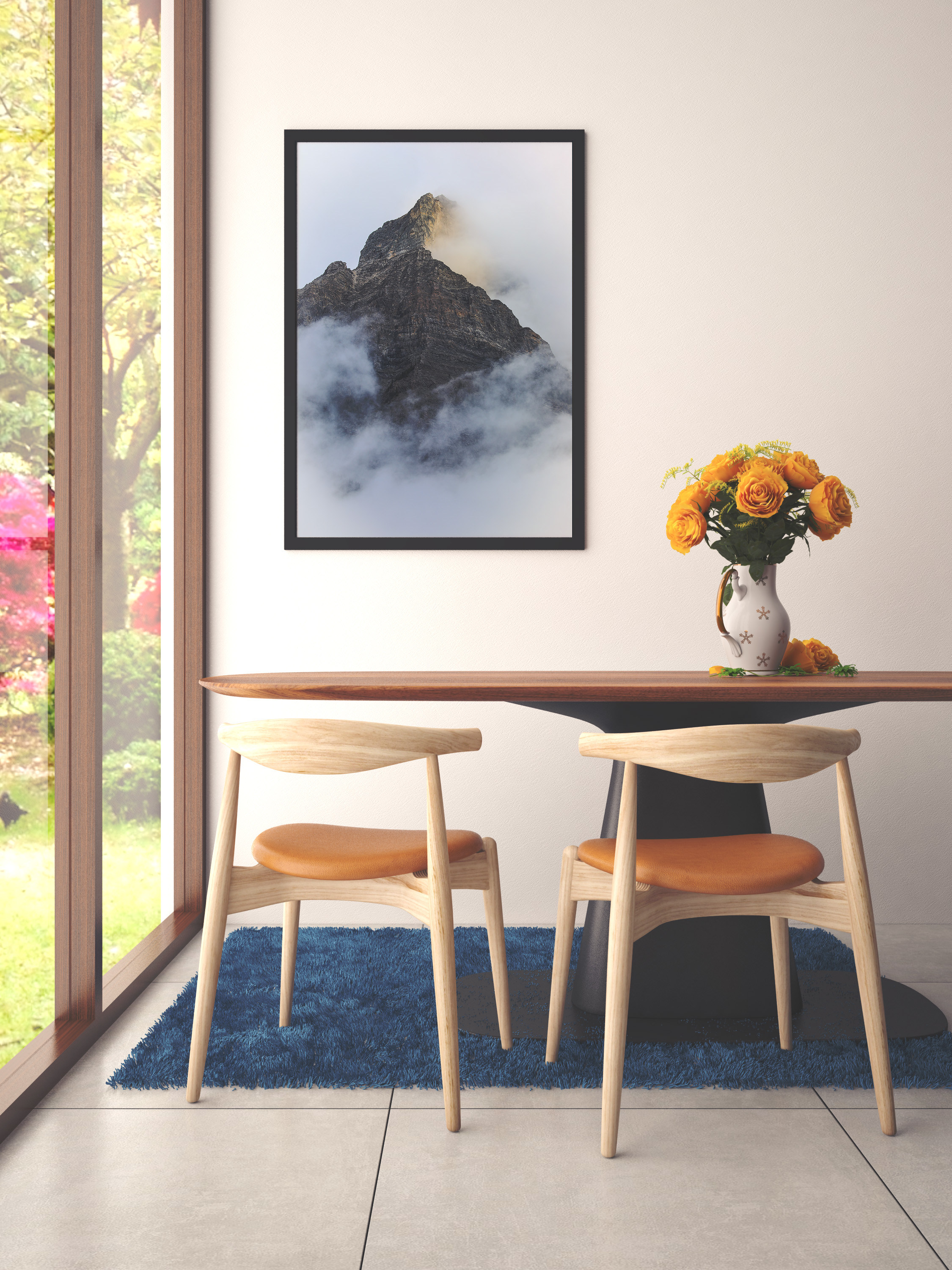 Framed mountain in clouds fine art photography in dining room by Dan Sproul